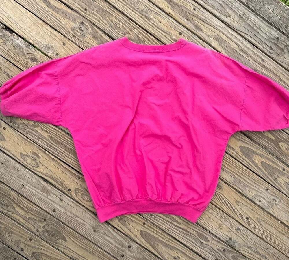 Vintage 80s Hot Pink Batwing Dolman Sleeve Carousel Graphic Sweatshirt - Picture 4 of 5